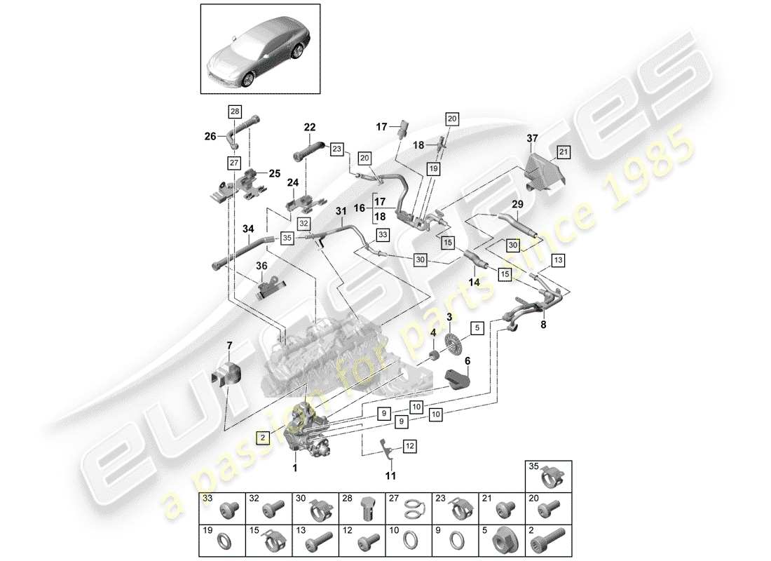 porsche 2017 (panamera 971-1) diagrama de piezas de la bomba de alta presión
