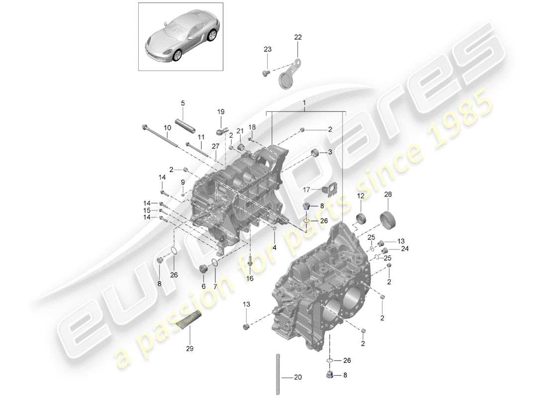 porsche 2020 (718 cayman) crankcase diagrama de piezas