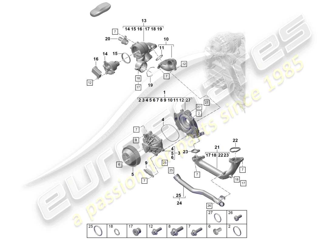 porsche 2020 (718 cayman) bomba de refrigerante diagrama de piezas