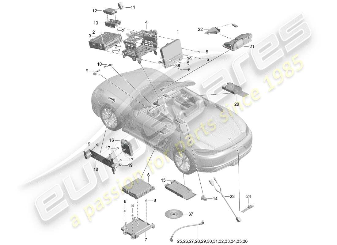 porsche 2020 (718 boxster) unidad operativa diagrama de piezas