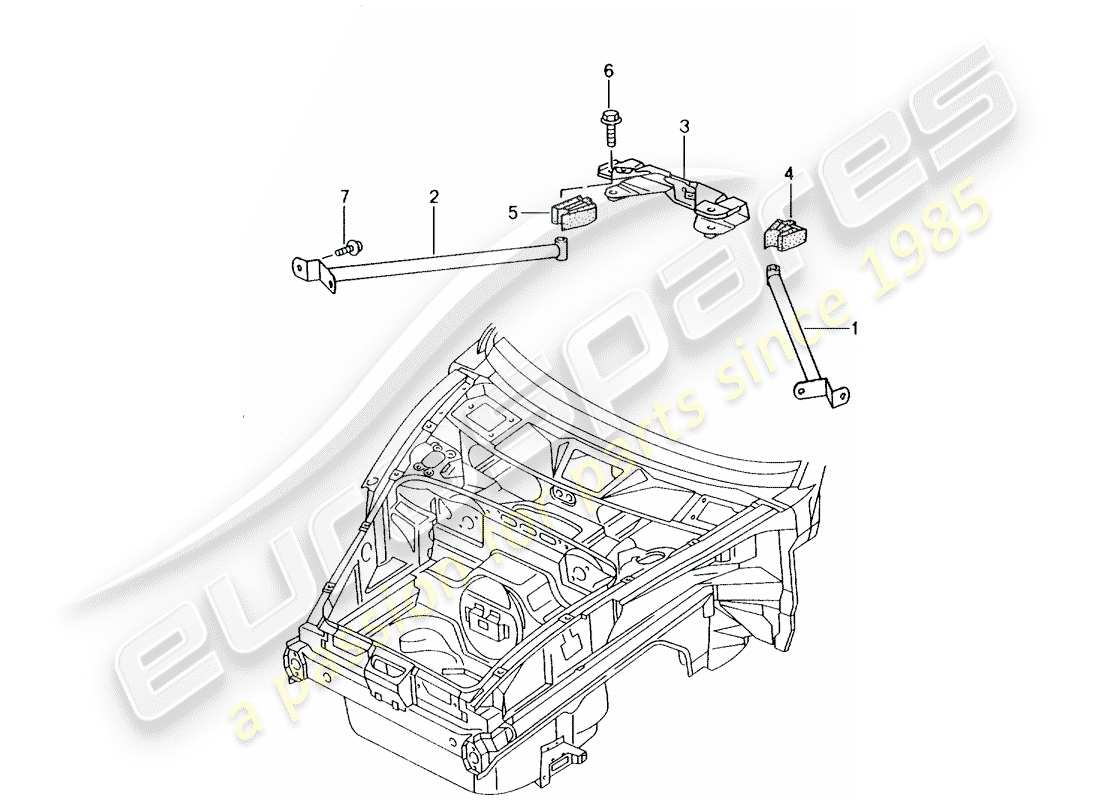 porsche 2001 (986 boxster) puntal de domo diagrama de piezas