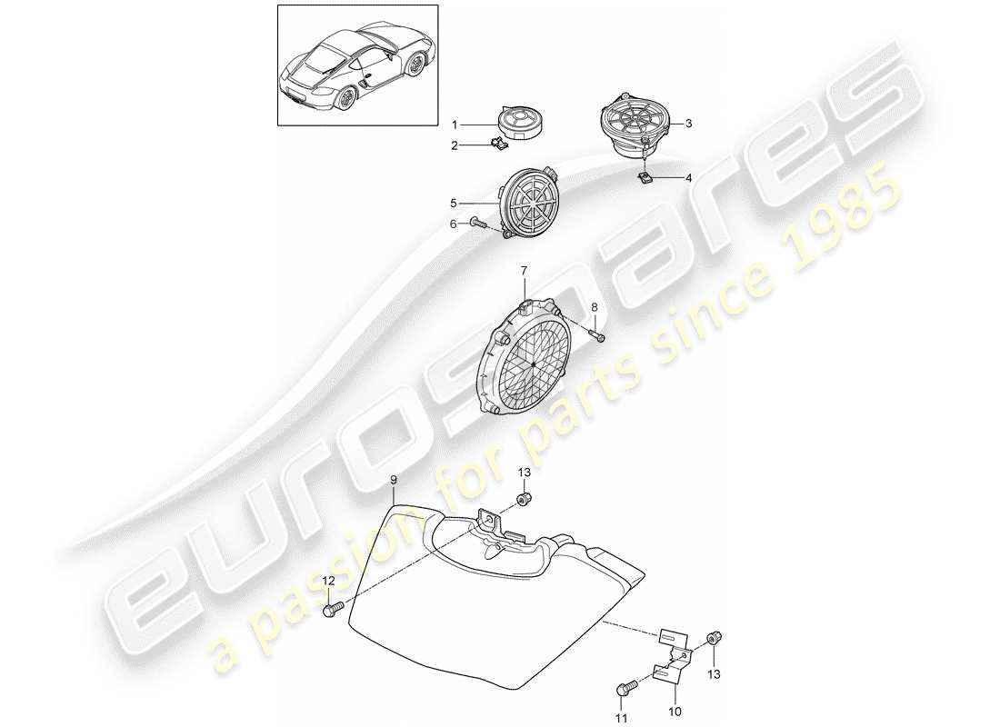 porsche 2012 (987 cayman) diagrama de piezas del altavoz