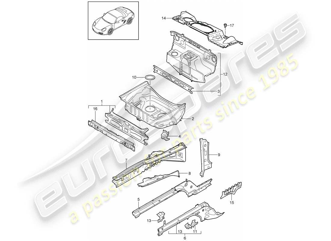 porsche 2010 (987 boxster) diagrama de piezas del extremo delantero