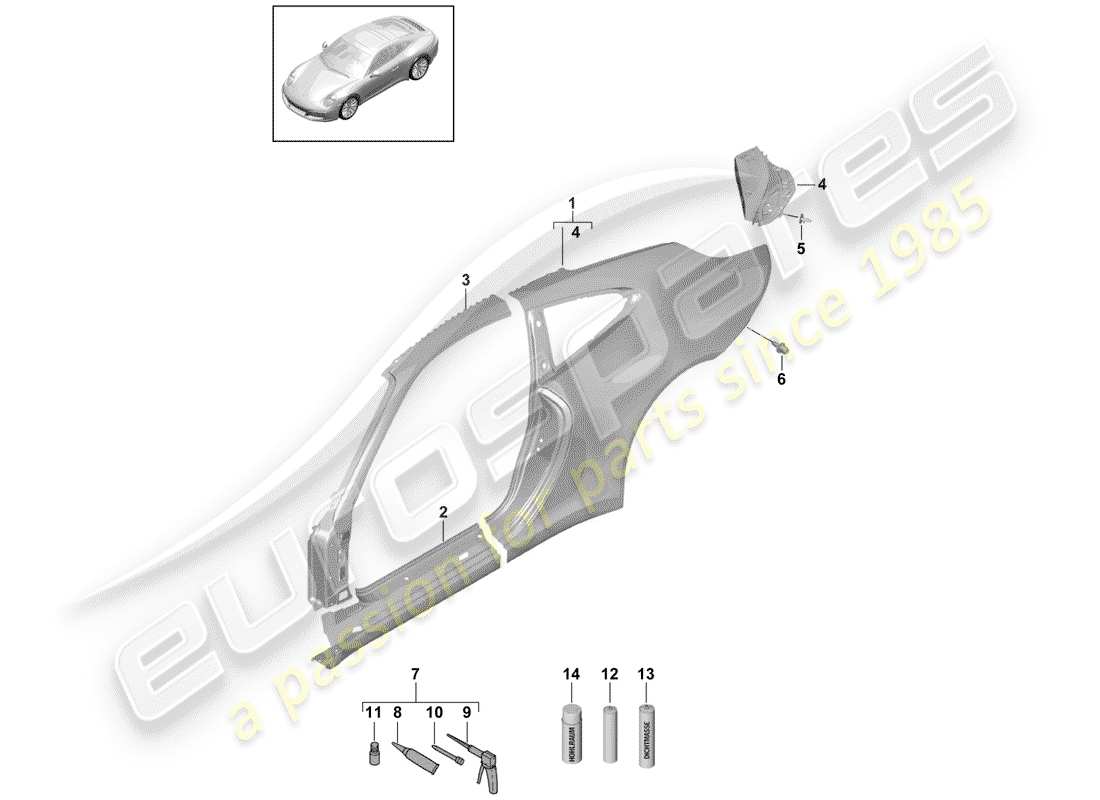 porsche 991 gen. 2 (2017) diagrama de piezas del panel lateral