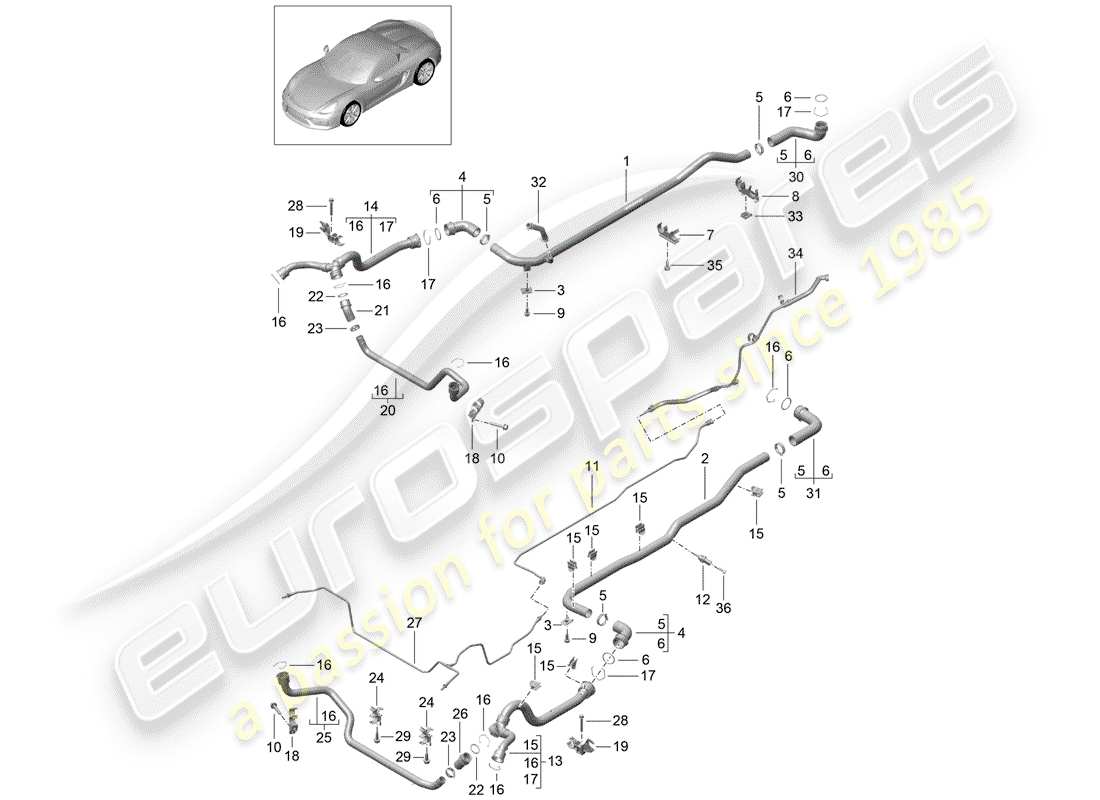 porsche 2016 (981 boxster spyder) water cooling 1 diagrama de piezas