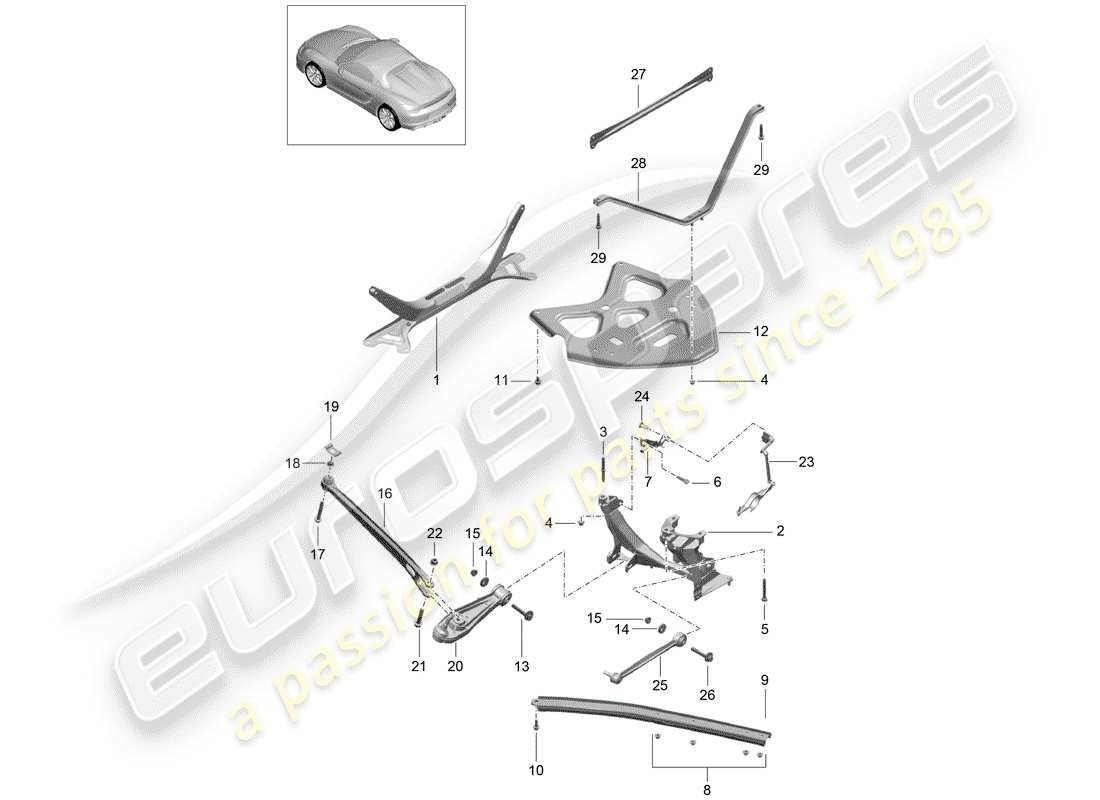 porsche 2016 (981 boxster spyder) diagrama de piezas del eje trasero