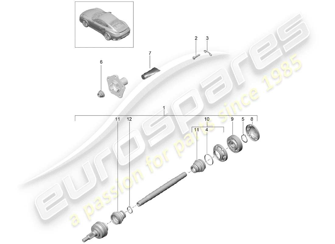 porsche 2019 (991-2 turbo) eje de accionamiento diagrama de piezas