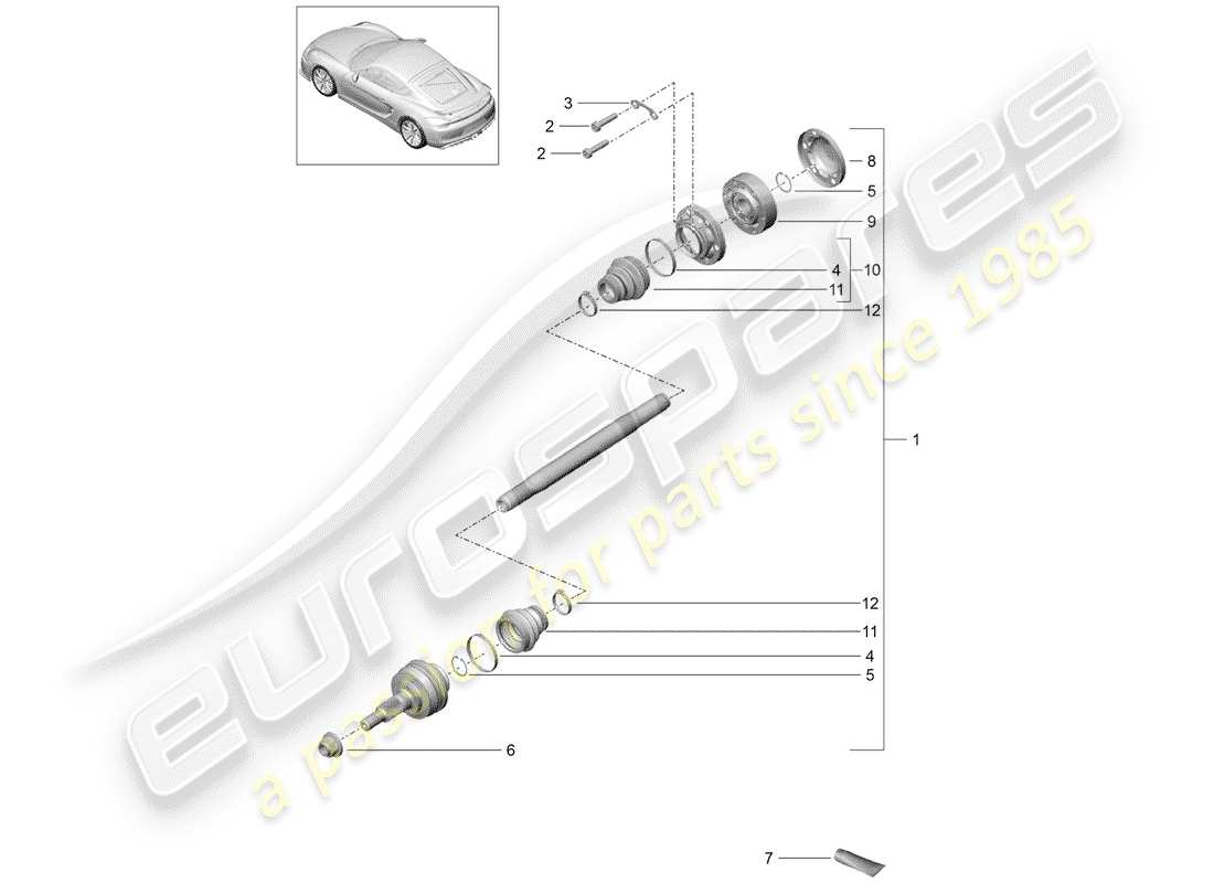 porsche 2016 (981 cayman gt4) eje de accionamiento diagrama de piezas
