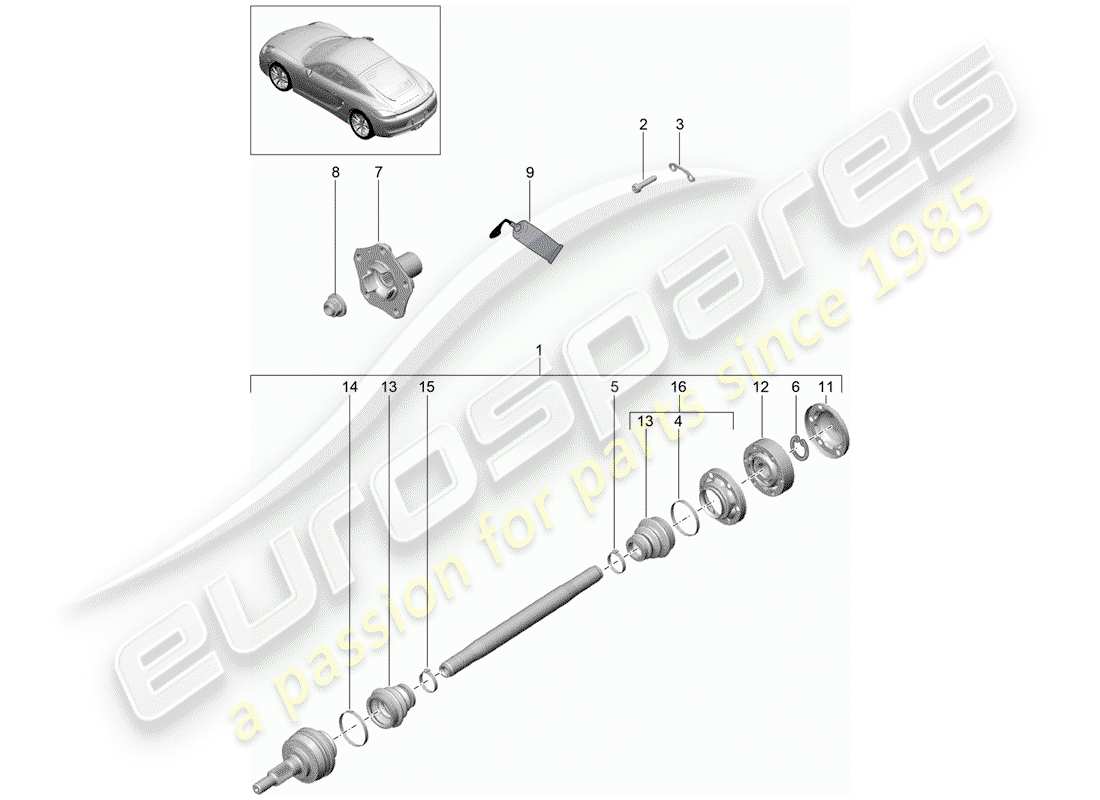 porsche 2014 (981 cayman) eje de accionamiento diagrama de piezas