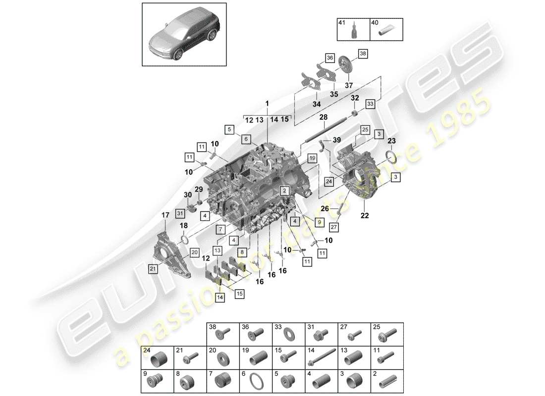 porsche 2020 (cayenne e3 9ya/9yb) diagrama de piezas del carter
