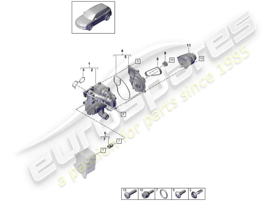 porsche 2020 (cayenne e3 9ya/9yb) thermostat diagrama de piezas