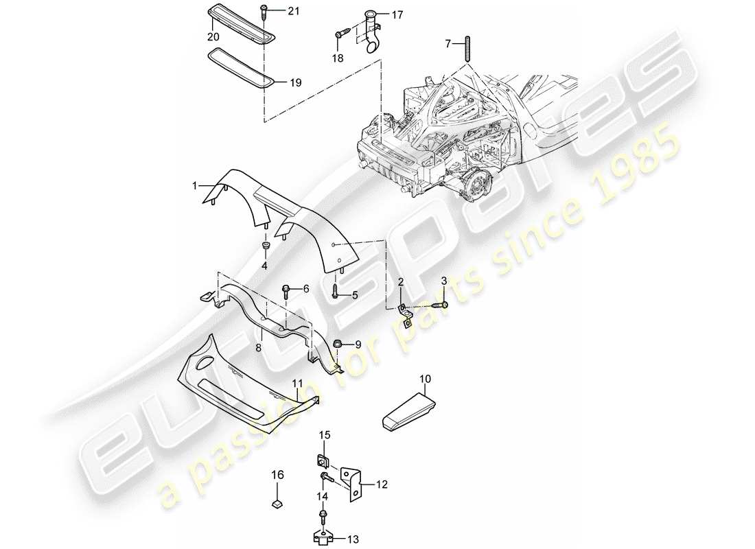 porsche 2006 (carrera gt) parte trasera - accesorios diagrama de piezas