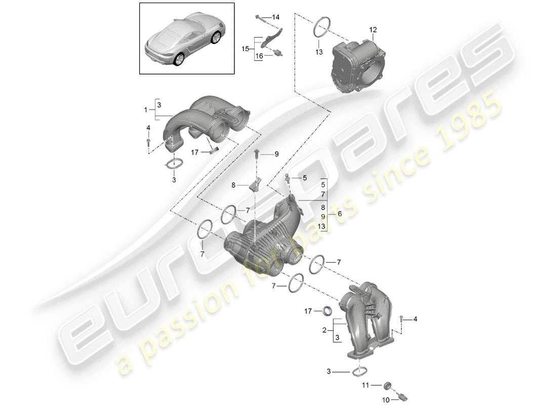 porsche 718 cayman (2020) diagrama de piezas del distribuidor de aire de admisión
