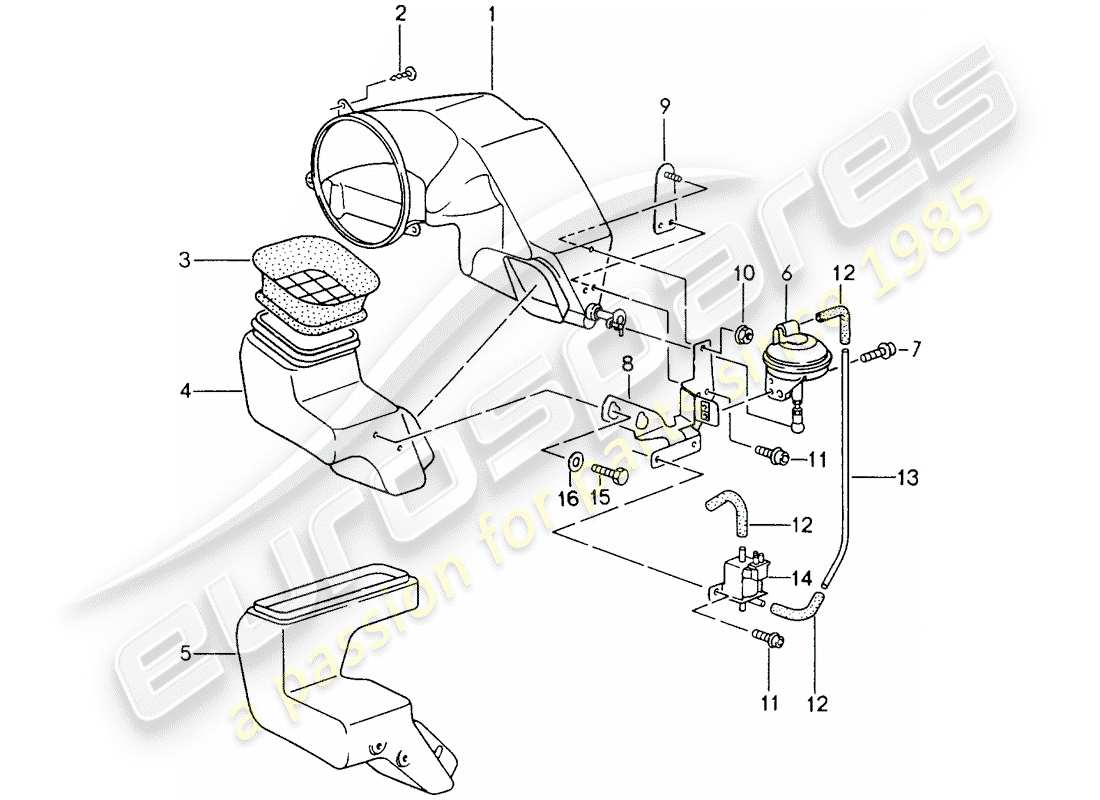 porsche 1994 (993) diagrama de piezas de entrada de aire fresco