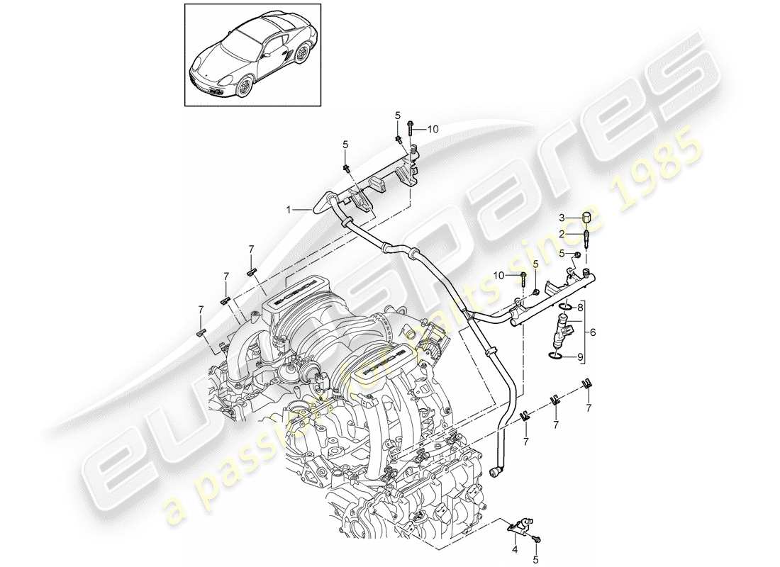 porsche 2010 (987 cayman) tubo de recogida de combustible diagrama de piezas