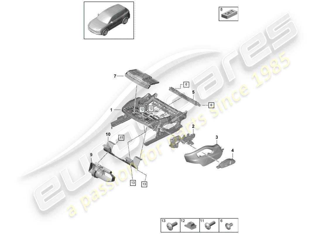 porsche 2020 (cayenne e3 9ya/9yb) estructura del asiento diagrama de piezas
