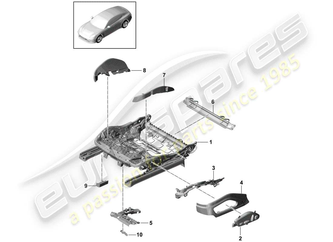 porsche 2017 (panamera 971-1) estructura del asiento diagrama de piezas