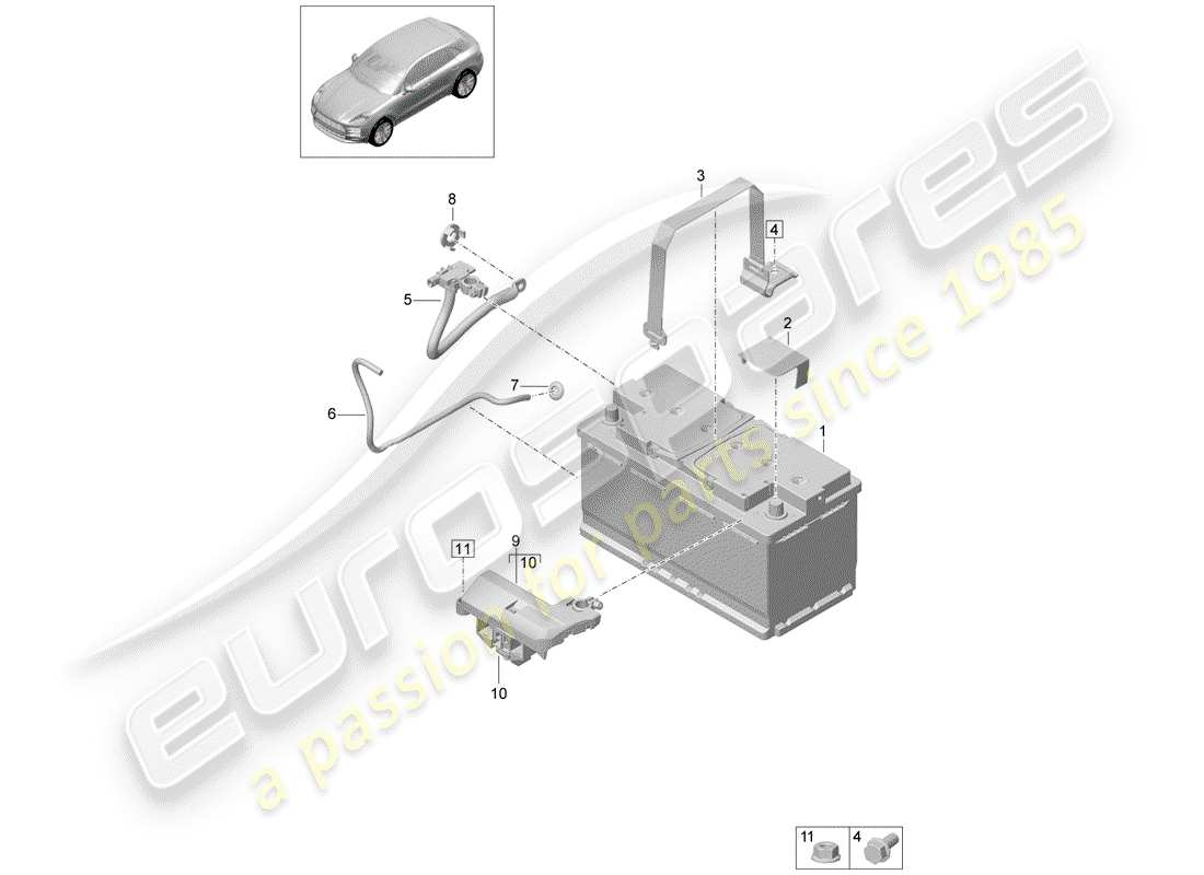 porsche 2019 (macan) diagrama de piezas de la batería