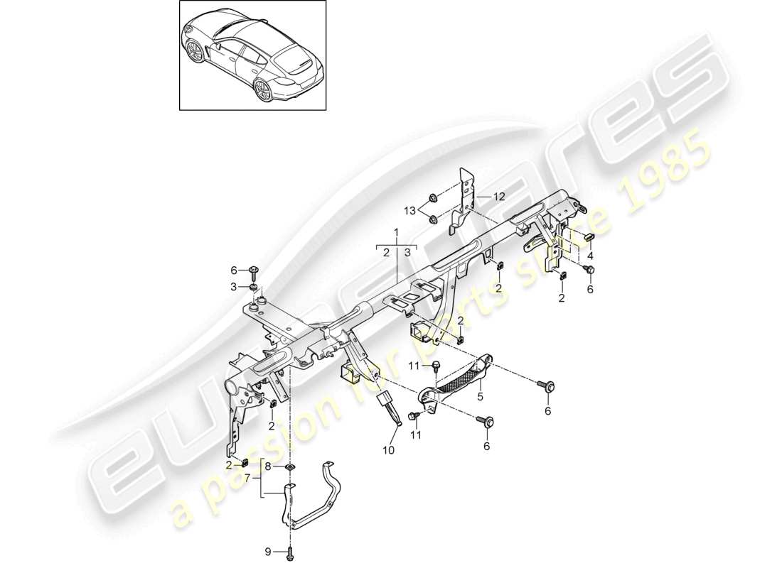 porsche 2010 (cayenne e1 9pa) marco de retención del tablero diagrama de piezas