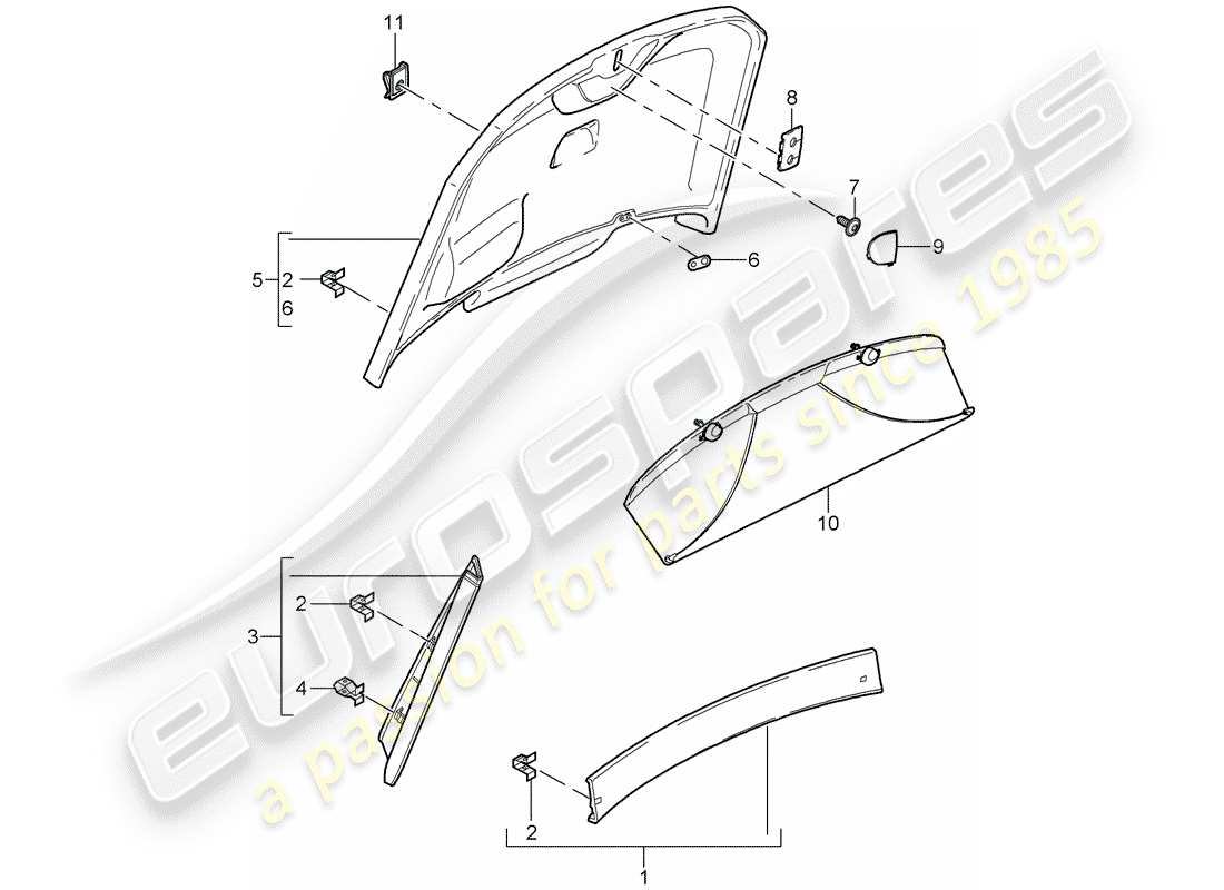 porsche 2009 (987 cayman) adornos diagrama de piezas