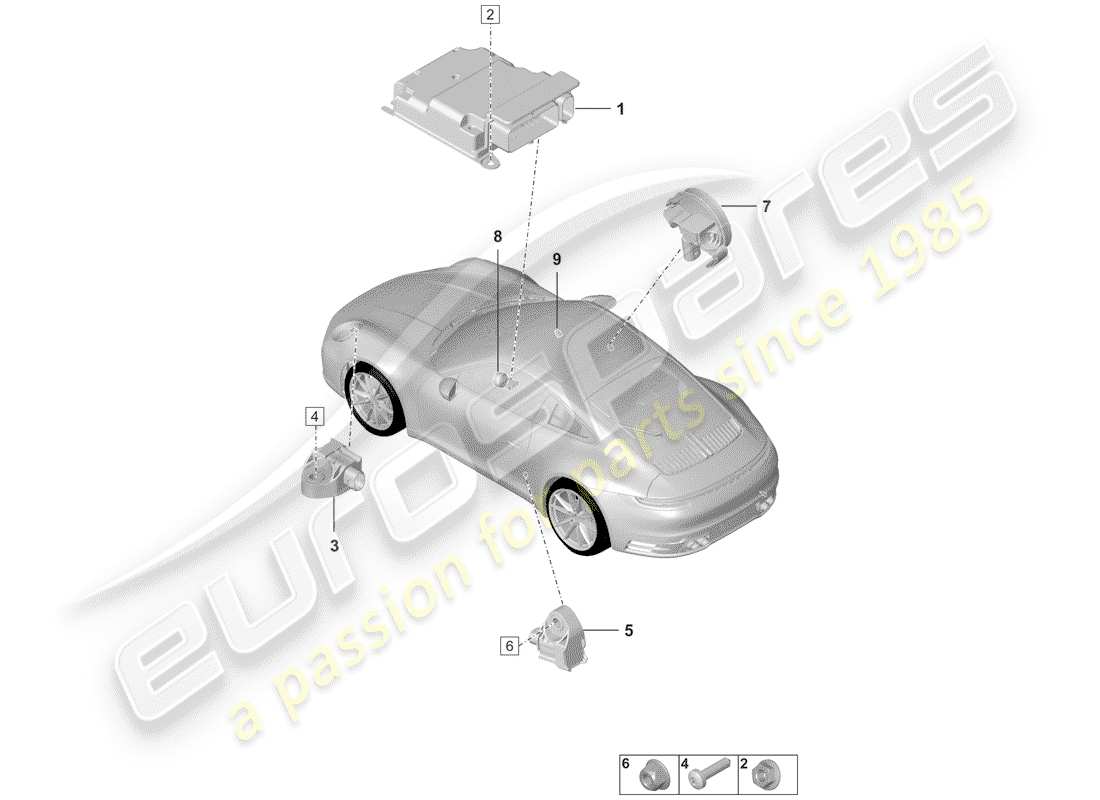 porsche 2020 (992-1) módulo de control de airbag diagrama de piezas