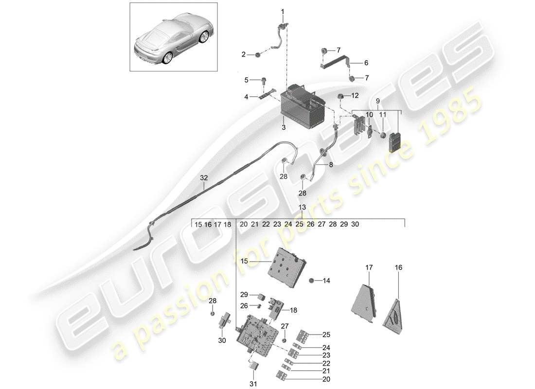 porsche 2016 (981 cayman gt4) batería diagrama de piezas