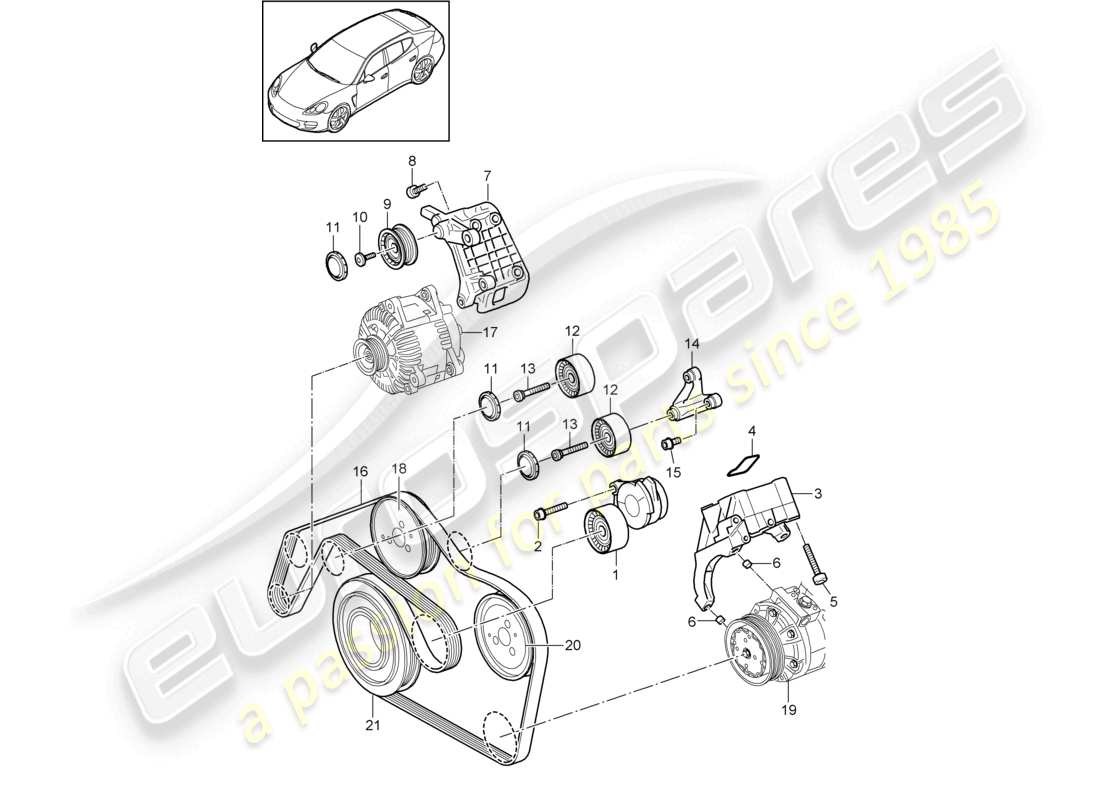 porsche 2010 (cayenne e1 9pa) amortiguador tensor de correa correa trapezoidal diagrama de piezas