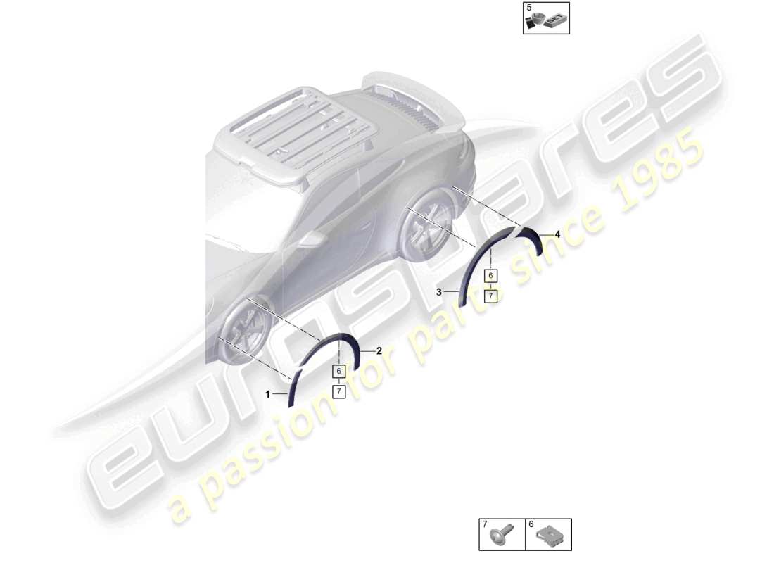 porsche 2019 (992-1) cubierta del paso de rueda diagrama de piezas