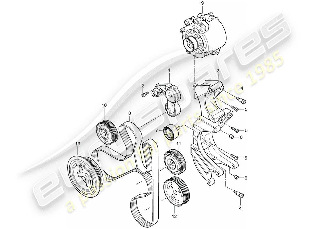 porsche 2008 (cayenne e1 9pa) diagrama de piezas del amortiguador tensionador de correa