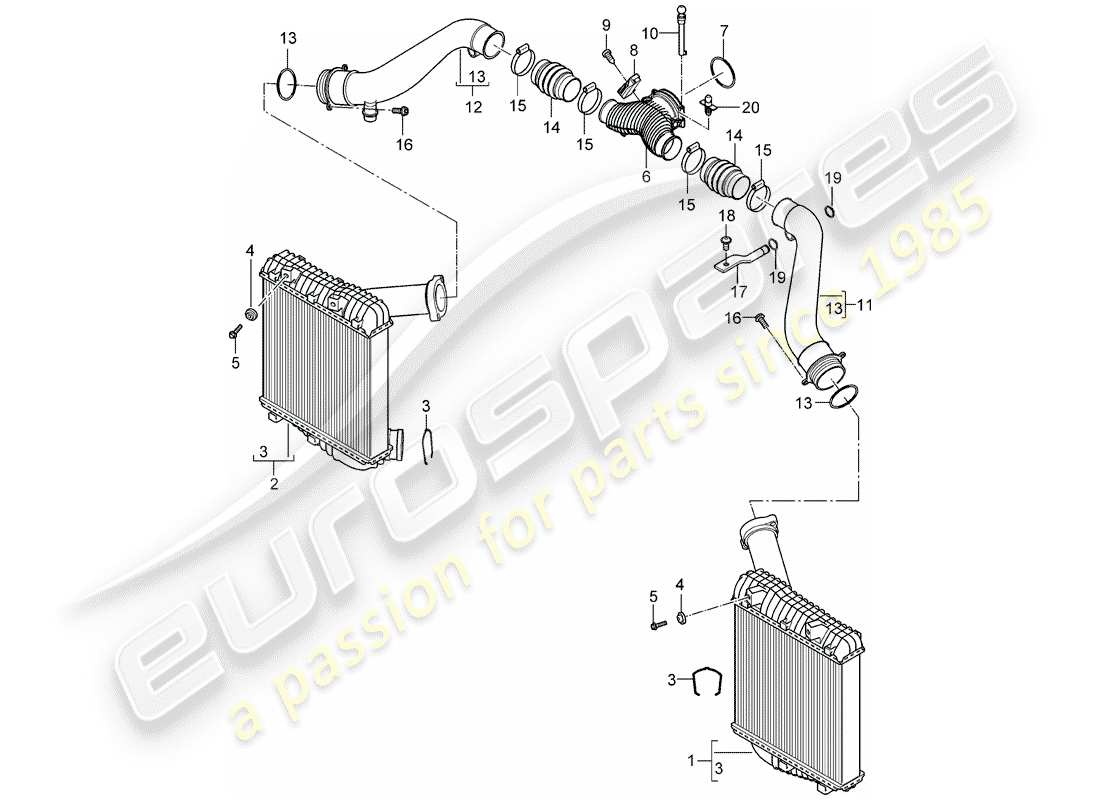 porsche 2008 (cayenne e1 9pa) enfriador de aire de carga diagrama de piezas