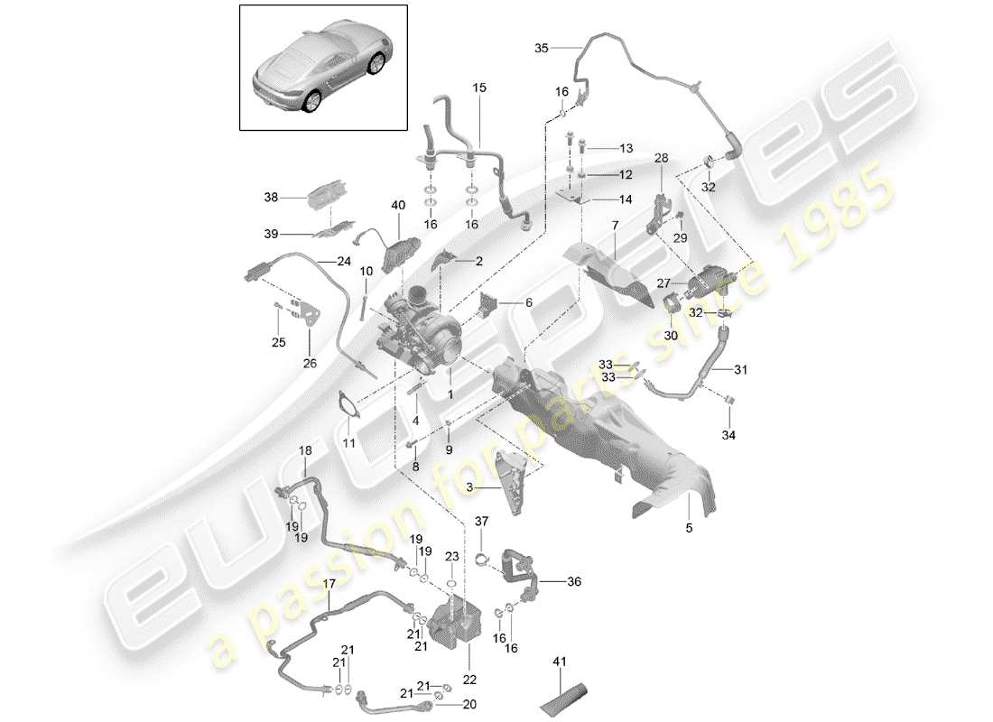 porsche 2020 (718 cayman) diagrama de piezas del turbocompresor de gas de escape