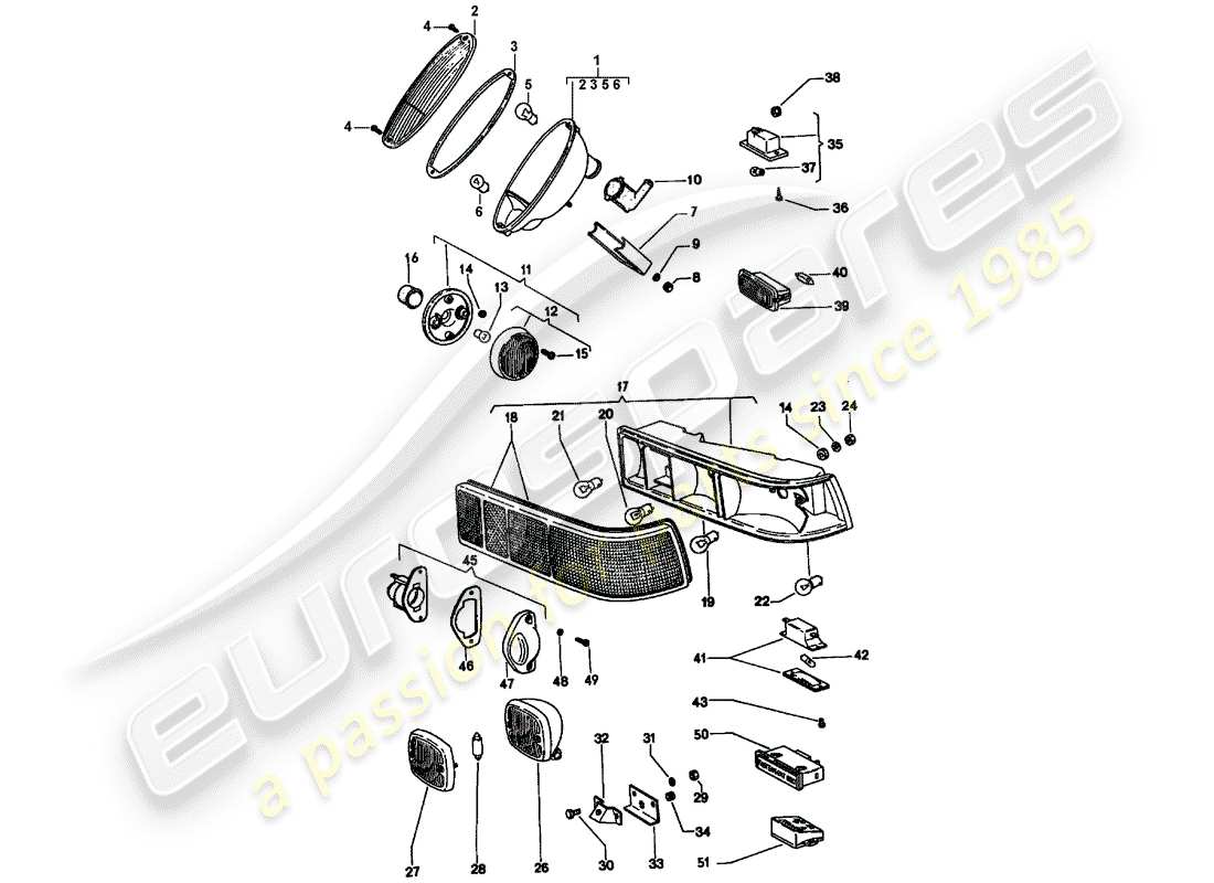 porsche 1972 (914) diagrama de piezas de la luz trasera