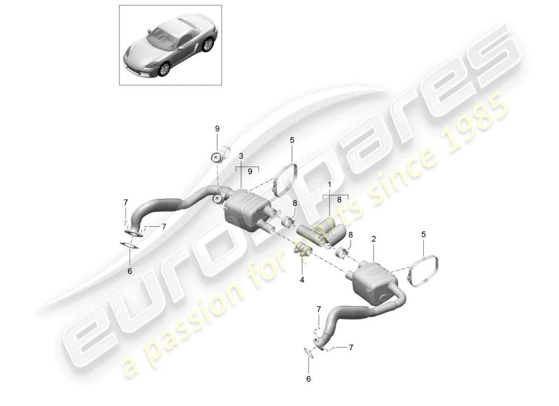 porsche 2020 (718 boxster) sistema de escape sport diagrama de piezas