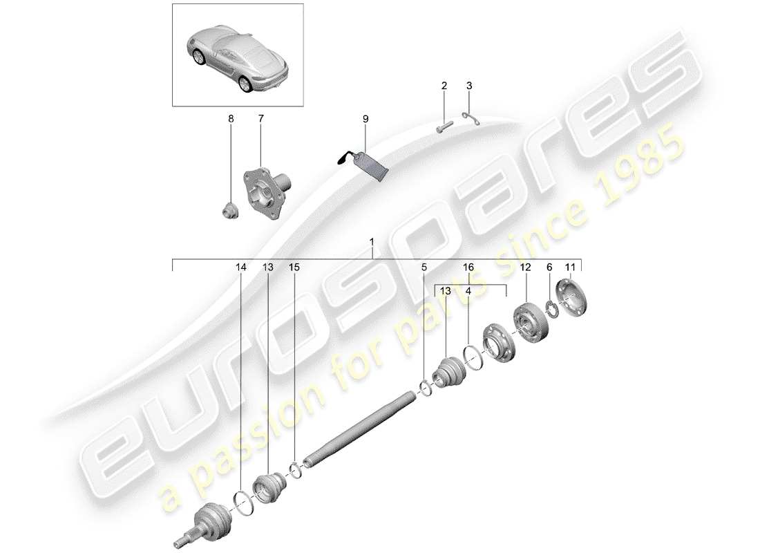 porsche 2020 (718 cayman) eje de accionamiento diagrama de piezas