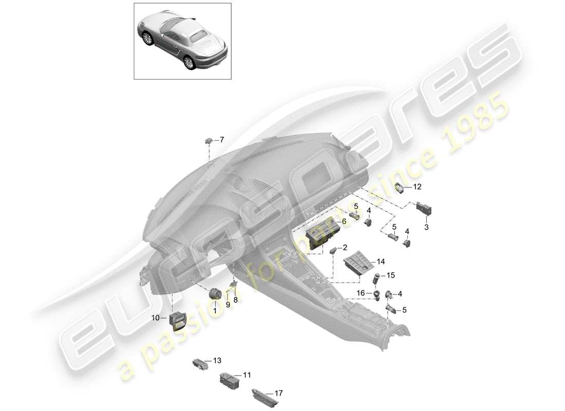 porsche 2017 (718 boxster) diagrama de piezas del interruptor