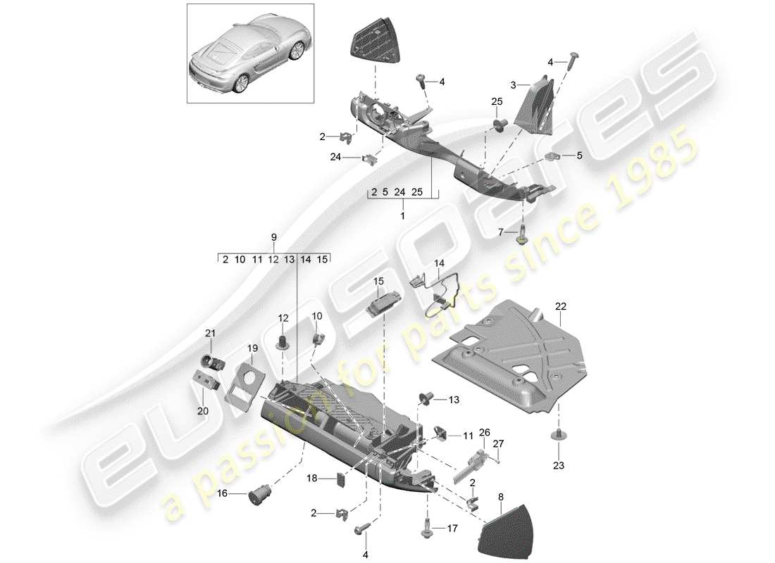 porsche 2016 (981 cayman gt4) guantera diagrama de piezas