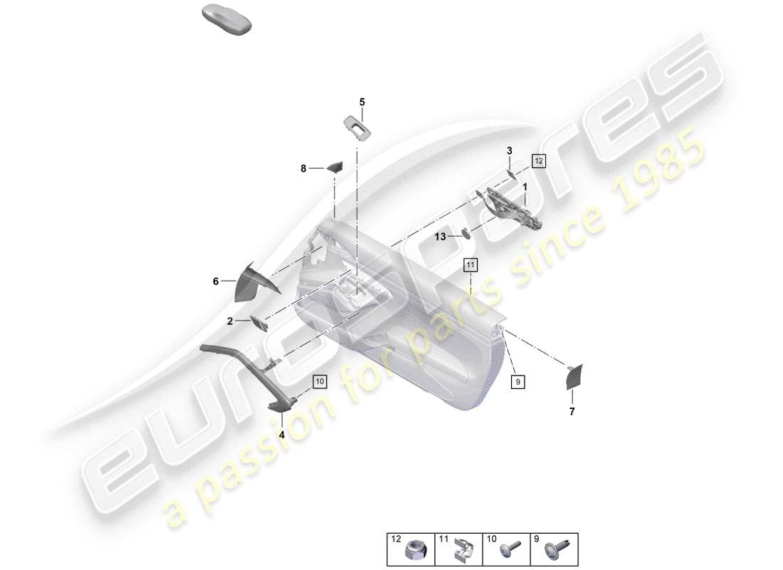 porsche 2020 (718 boxster spyder) diagrama de piezas del panel de puerta