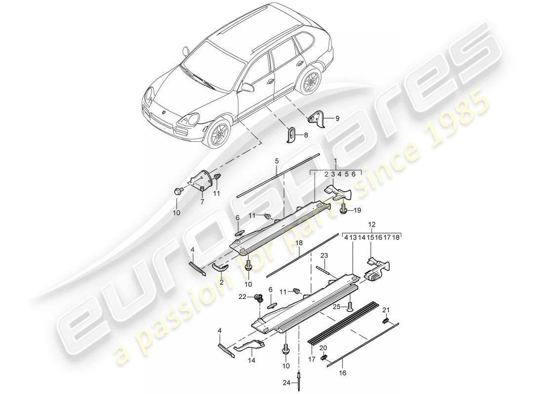 porsche 2009 (cayenne e1 9pa) adornos diagrama de piezas