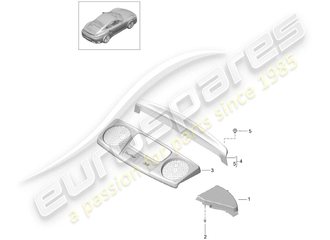 porsche 991 turbo (2016) diagrama de piezas del revestimiento