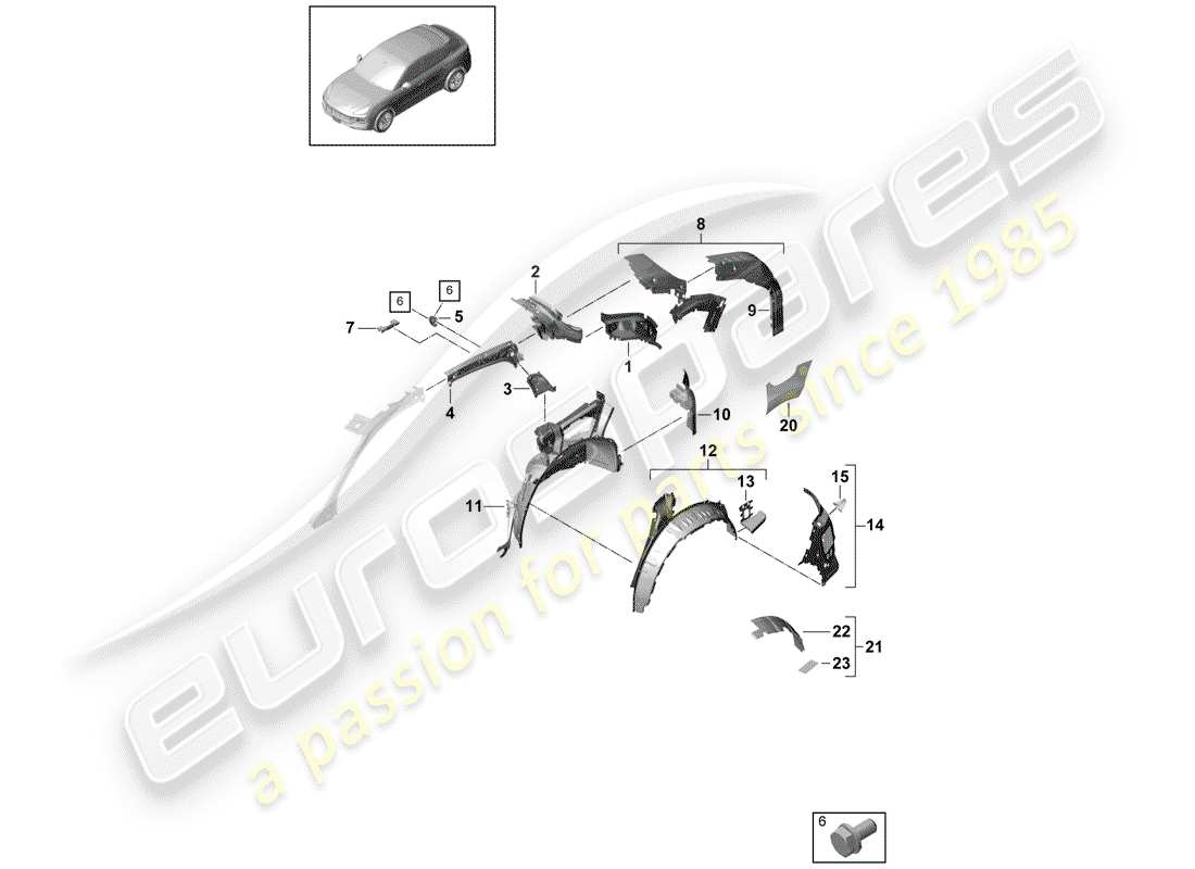 porsche 2020 (cayenne e3 9ya/9yb) diagrama de piezas del panel lateral