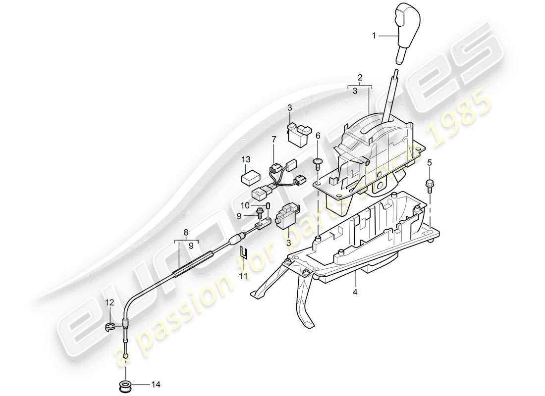 porsche 2008 (cayenne e1 9pa) diagrama de piezas de la palanca selectora