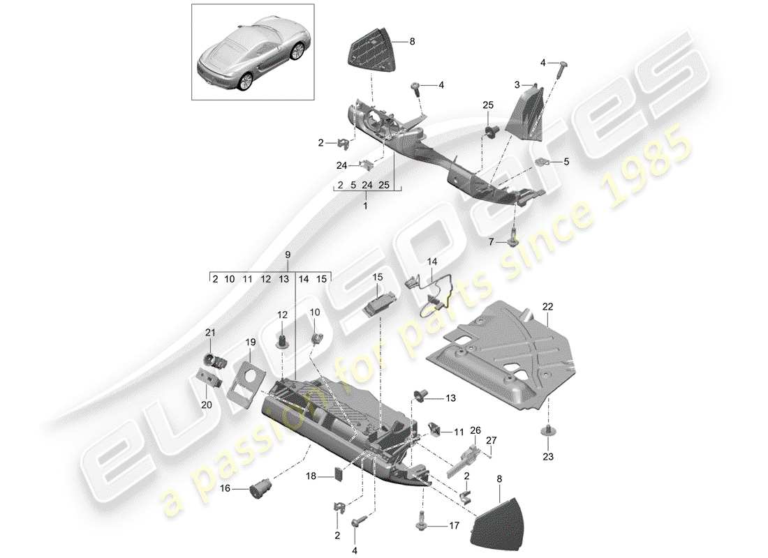 porsche 2014 (981 cayman) diagrama de piezas de la guantera