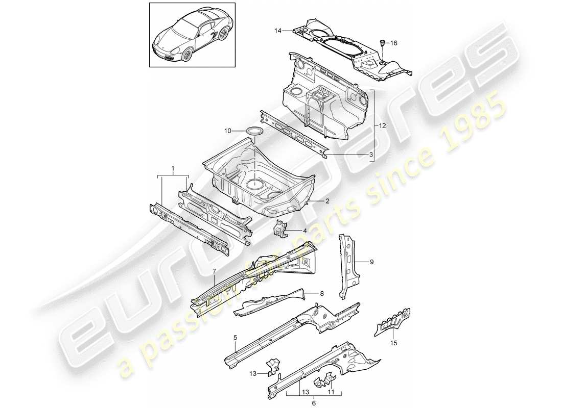 porsche 2011 (987 cayman) diagrama de piezas del extremo delantero