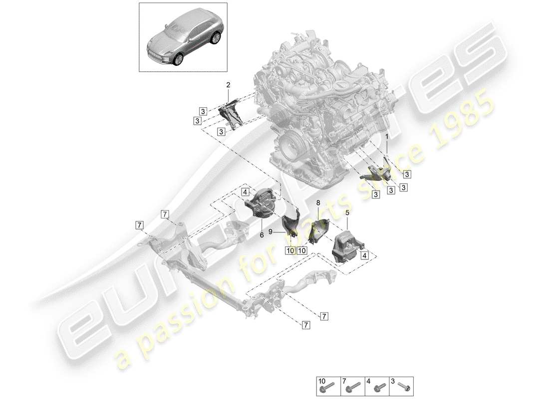 porsche 2019 (macan) diagrama de piezas del dispositivo de elevación del motor