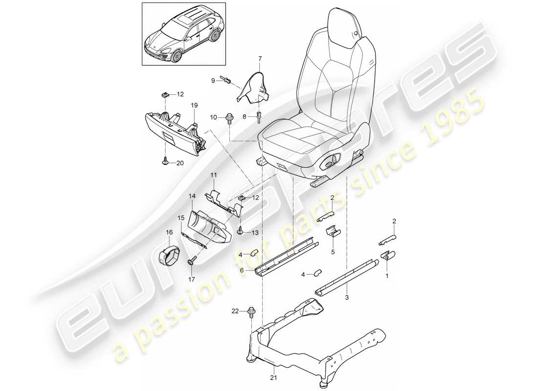 porsche 2012 (cayenne e2 92a) asiento delantero diagrama de piezas