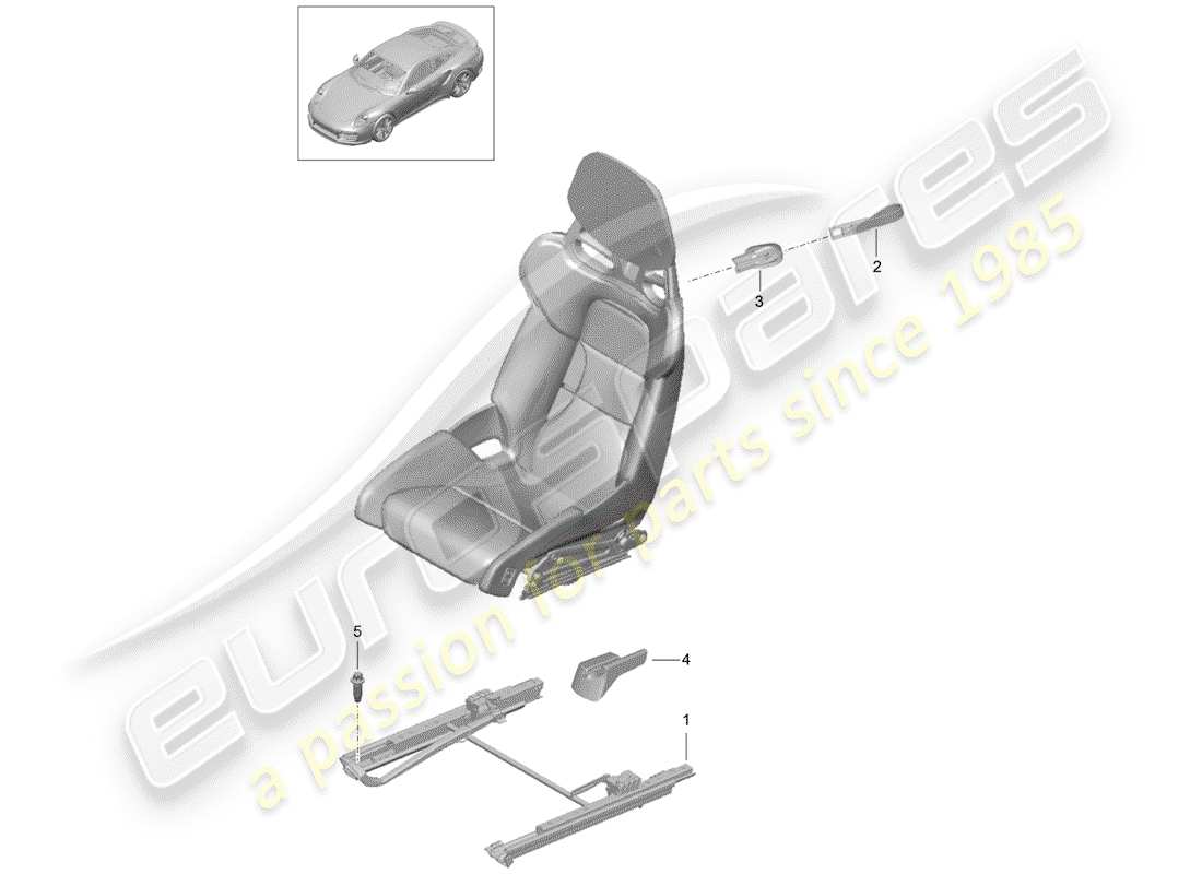 porsche 2017 (991-2 turbo) asiento diagrama de piezas