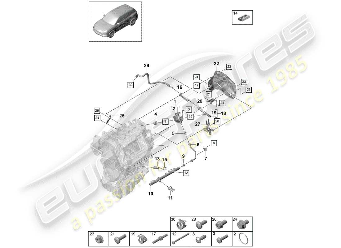 porsche cayenne e3 (2018) diagrama de piezas del tubo de recogida de combustible