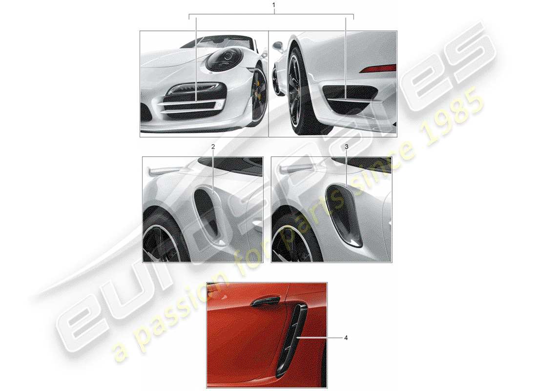porsche 2013 (tequipment 98x/99x) trim para entrada de aire diagrama de piezas