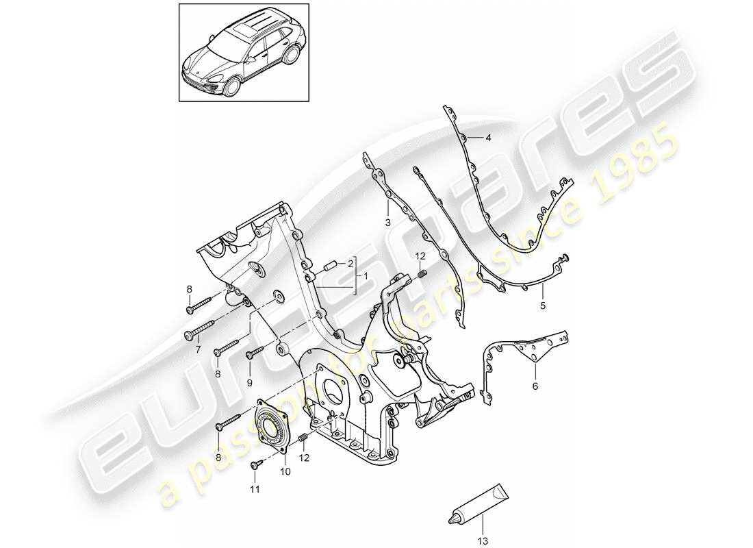 porsche 2017 (cayenne e2 92a) tapa para cadena de distribución diagrama de piezas