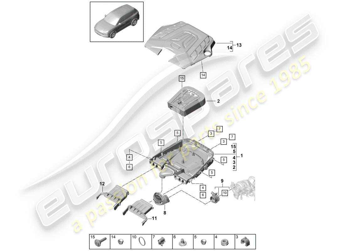 porsche 2018 (cayenne e3 9ya/9yb) filtro de aire con conexión diagrama de piezas
